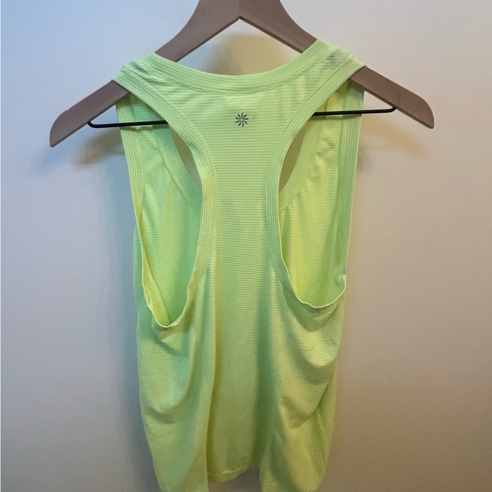Athleta Neon Momentum Seamless yellow-green Racerback striped Tank Top sz L - Picture 5 of 6
